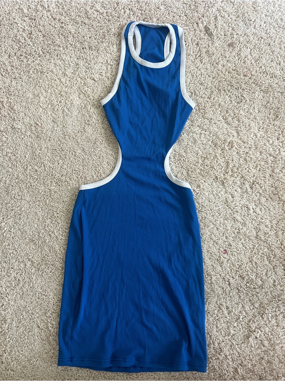 Royal Blue Cutout Tank Dress with White Trim